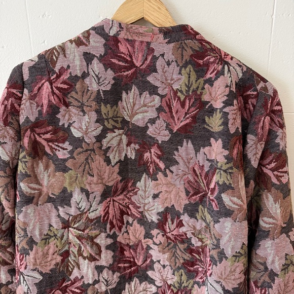 Handmade Pink Leaf Tapestry Long Coat | Cottagecore Fall | Size Large - Picture 8 of 9